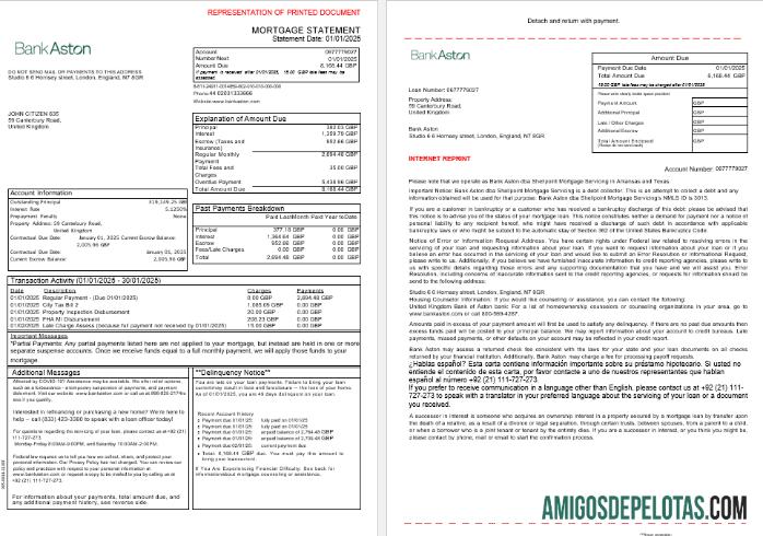 Extrato de hipoteca do Banco do Aston Bank do Reino Unido em formatos Word e PDF, 3 páginas 1 2 exemplo